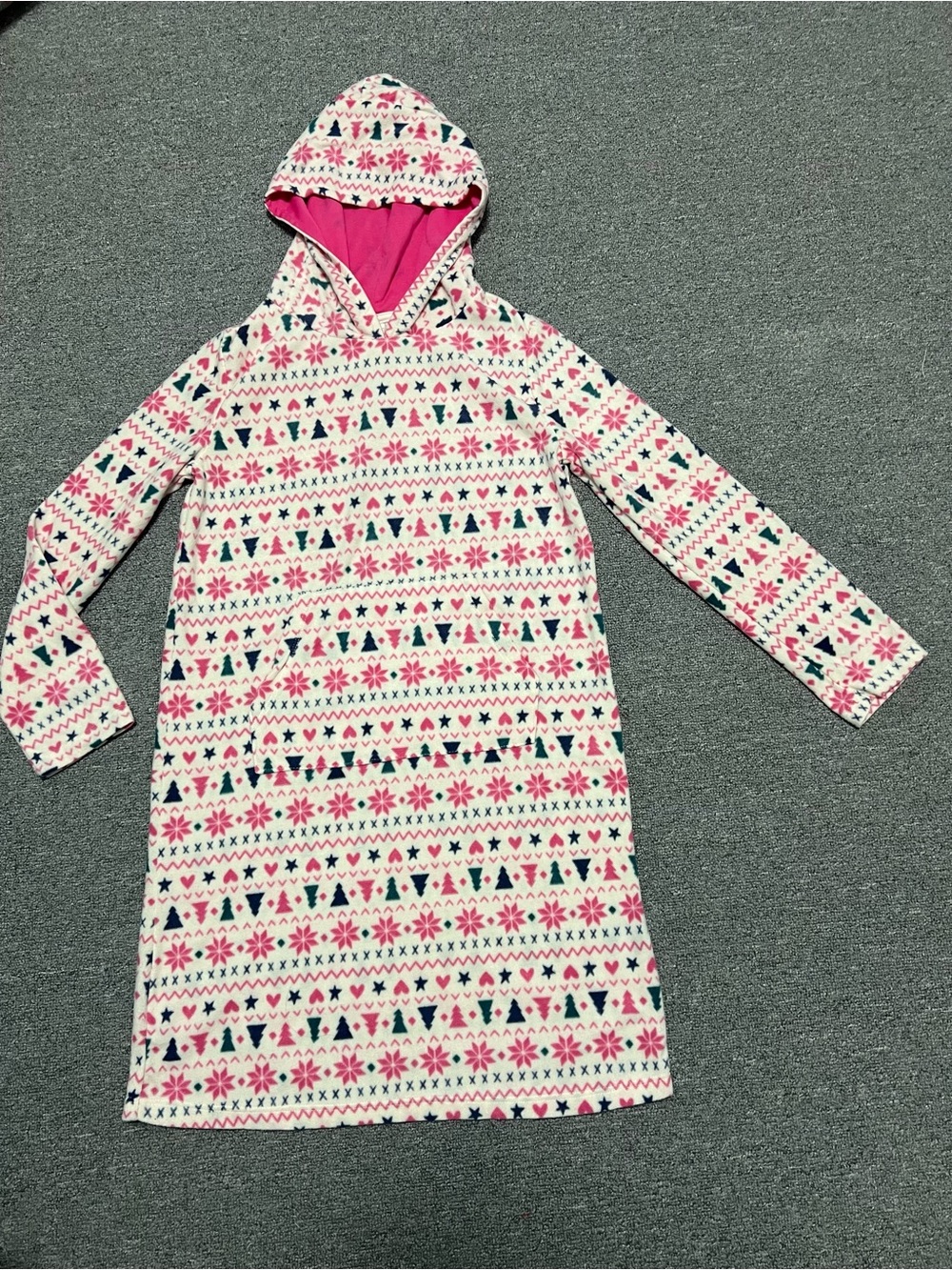 Cat & Jack Cream Fair Isle Hooded Pajama Nightgown Girl’s 10-12T